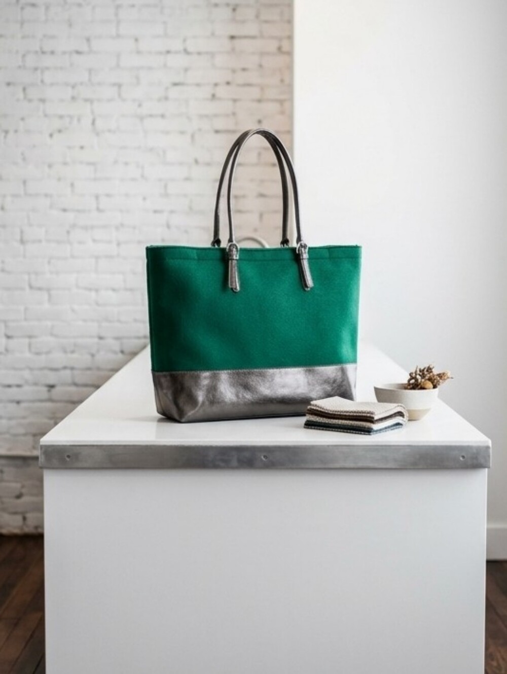 Nine West Green Canvas Tote with Silver Trim